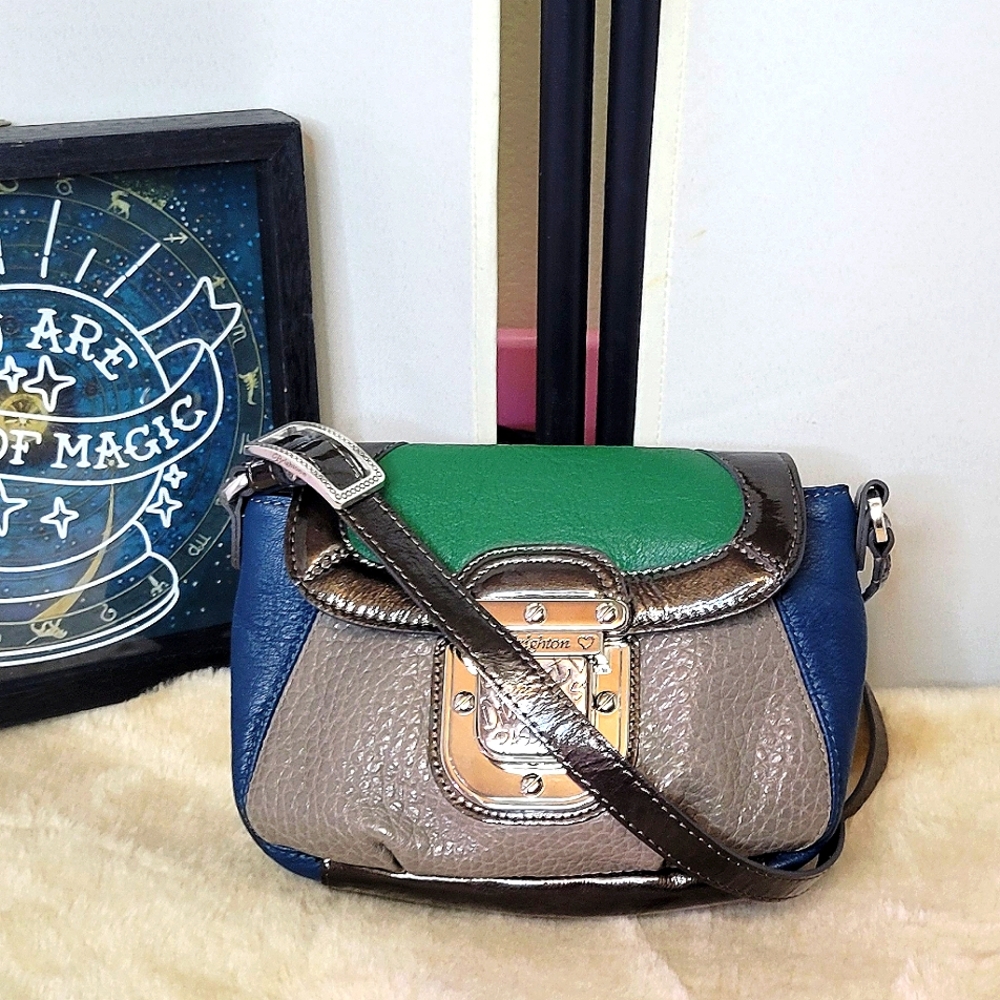 Brighton Green, Blue, and Gray Crossbody Bag with Silver Details